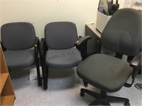 SWIVEL HIGH BACK OFFICE CHAIR AND 2 OFFICE CHAIRS