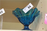 BLUE ART GLASS COMPOTE