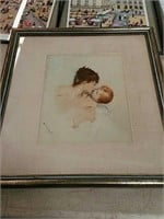 Watercolor painting by Hubert woman kissing an