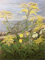 Yellow Flower / Ocean Scenery Watercolor Artwork