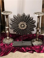 Two candle holders with flower stand