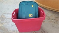 Red totes with green lids (3)