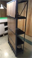 Metal shelves with wooden doors. 30 1/4“ x 11