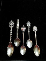 5 vintage foreign souvenir spoons