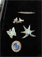 5 vintage Sterling brooches