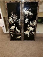 Pair Asian carved black lacquer and