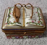 Je C'aime Limoges Trinket Box Book With Glasses