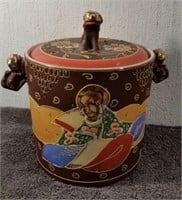 Hand Painted Japanese Samurai Jar with Lid