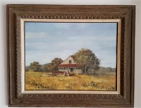 Framed Ranch House Oil by Ron Vaughan 1977