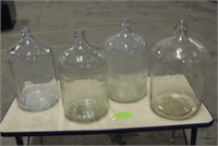 (4) Glass Carboys, (1) Drilled for Spigot