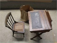 Vintage School Desk w/Chair, Stool, School Books &