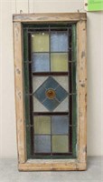 Vintage Stained Glass Window, Approx 14"x31"
