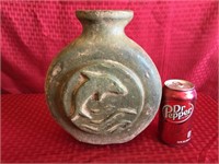 Vintage Made In Mexico Clay Vase Dolphin Design