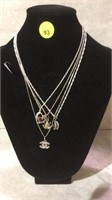 4 STERLING CHAINS WITH VARIOUS PENDANTS, HEART,
