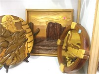 COLLECTION OF HAND CARVED WOOD HANGINGS