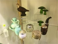COLLECTION OF AVON DECANTERS, GREEN MUSHROOMS
