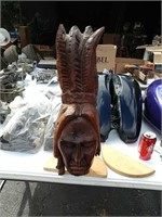 Hand Carved Native American Statue On Base