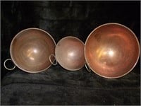 3 SOLID COPPER NESTING BOWLS W BRASS RINGS