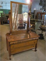Oak Low Chest with Mirror---scratch to silver