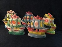 5 Ceramic Carved Pirate Ships