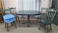 BLUE PEDESTAL TABLE AND CHAIRS
