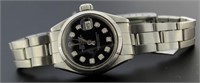 Ladies Oyster Date Black Diamond Dial Rolex Watch