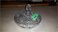 PRESSED GLASS COVERED CANDY DISH