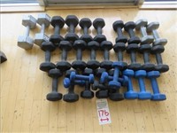 LOT, ASSORTED RUBBER COATED DUMBBELLS (8-20 LBS)