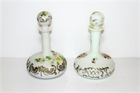 Hand painted Milk Glass Decanters
