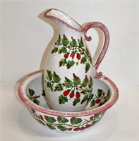 StrawBerry Wash Basin And Pitcher Set Italy 1966