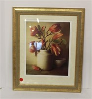 Flowers in Earthenware in gilt frame