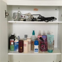 Curling Iron, Hair Dryer & Contents of Cabinet
