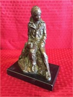 Vtg Signed Bronze Finish Sculpture Boy & His Dog