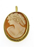 18kt Gold Antique Shell Carved Cameo Brooch/Pen