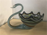 Blown Glass Swan Dish