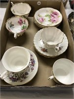 Tray Lot Of Assorted Unmatched Teacups & Saucers