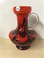 Vintage Art Glass Jug - Red And Black
