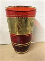 Ruby And Gold Overlay Vase