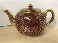 Burgundy And Gold Teapot
