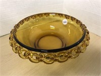Victorian Amber Glass Bowl With Lace Edge