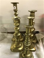 Mixed Lot Of 5 Victorian Brass Candle Sticks