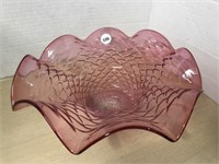 Gold Dust Cranberry Glass Ruffled Bowl
