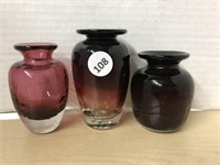 3 Small Ruby/cranberry Glass Jars