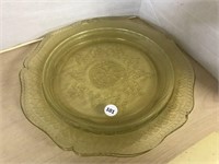 2 Amber Glass Plates - Madrid Pattern