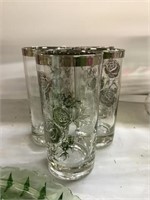 5 Vintage Silver Tall Glasses - Box Rose Pattern
