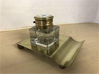 Brass And Glass Inkwell / Plate