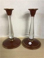 Art Deco Candle Sticks - Maroon Red Overlay & Gold