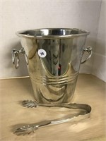 Silver Plated Ice Bucket With Tongs