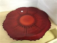 Rare Ruby Etched Victorian Pressed Glass Platter