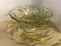 Footed Bowl And Platter With Yellow Glass Overlay